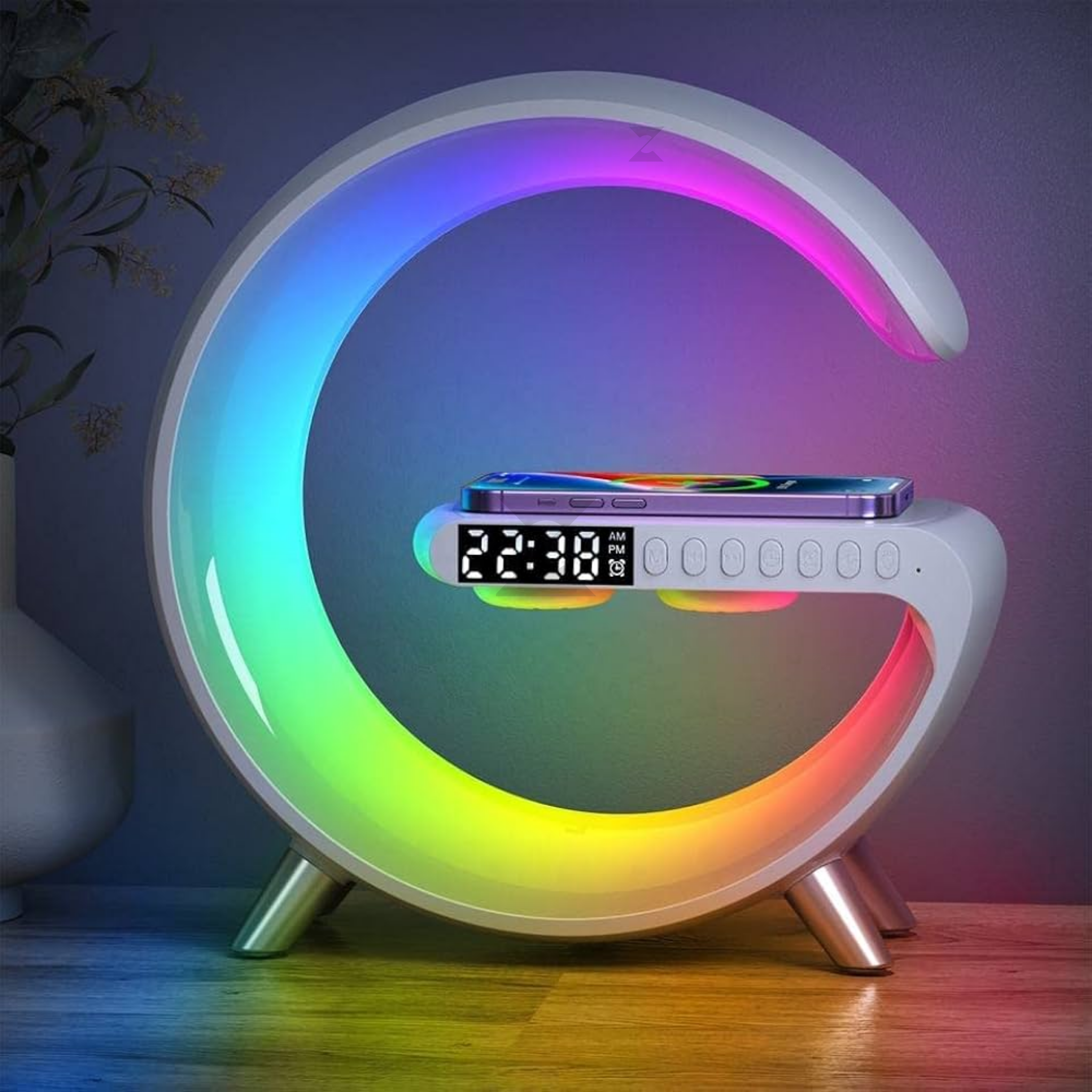 Zexxus G-Lamp Multi-Functional Wireless Charger with Digital Clock, Bluetooth Speakers & RGB Lights